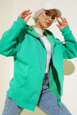 Şardonlu Oversize Hırka Mint 