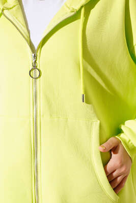Şardonlu Oversize Hırka Neon Yeşili - Hırka