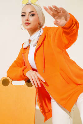 Şardonlu Oversize Hırka Oranj 