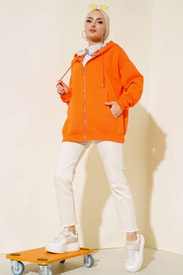 Şardonlu Oversize Hırka Oranj - Hırka