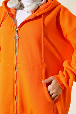 Şardonlu Oversize Hırka Oranj - Hırka