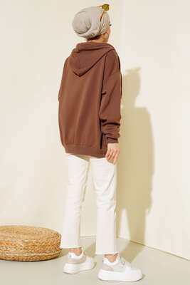 Şardonlu Oversize Hırka Taba - Hırka