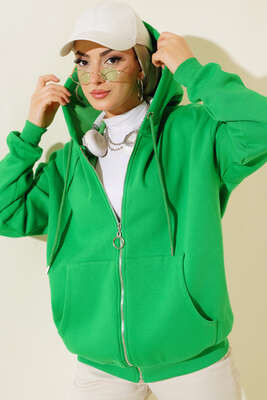 Şardonlu Oversize Hırka Yeşil 