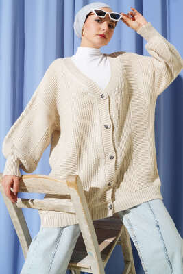 Sarmal Desen Detaylı Triko Hırka Bej - KILIÇ TRİKO