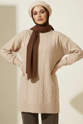 Sarmal Kabartmalı Yumoş Triko Tunik Latte