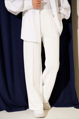 Scuba Çımalı Bol Paçalı Pantolon Beyaz