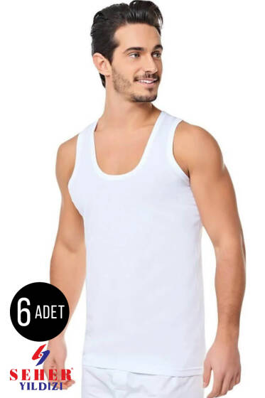 Seher Yıldızı 6'lı Penye Atlet Beyaz - Erkek Atlet