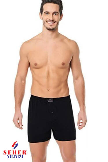 Seher Yıldızı Düz Boxer Siyah - Erkek Boxer