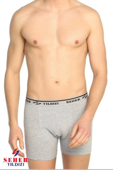 Seher Yıldızı Erkek Elastan Boxer Gri - Erkek Boxer