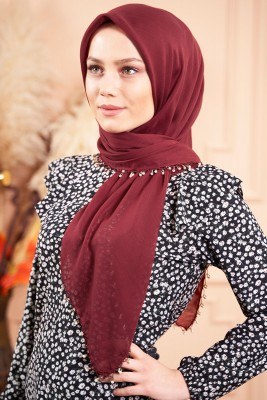 Selvi Boylum Al Yazmalım Bordo Tülbent 