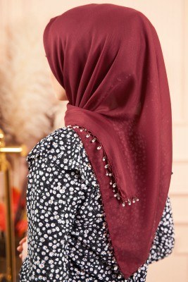 Selvi Boylum Al Yazmalım Bordo Tülbent - TÜLBENT - YAZMA