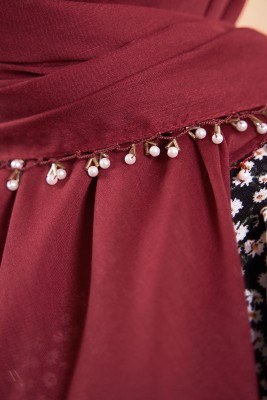 Selvi Boylum Al Yazmalım Bordo Tülbent - TÜLBENT - YAZMA