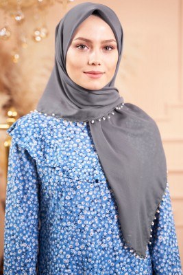 Selvi Boylum Al Yazmalım Füme Tülbent - TÜLBENT - YAZMA