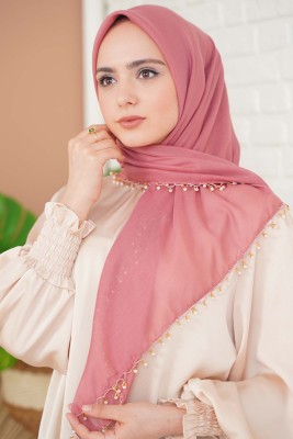 Selvi Boylum Al Yazmalım Gül Kurusu Tülbent - TÜLBENT - YAZMA