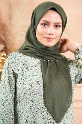 Selvi Boylum Al Yazmalım Haki Tülbent - TÜLBENT - YAZMA