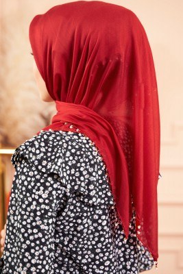 Selvi Boylum Al Yazmalım Kırmızı Tülbent - TÜLBENT - YAZMA