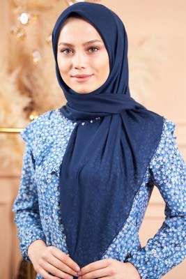 Selvi Boylum Al Yazmalım Lacivert Tülbent - TÜLBENT - YAZMA