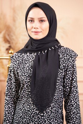 Selvi Boylum Al Yazmalım Siyah Tülbent - TÜLBENT - YAZMA