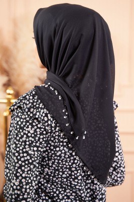 Selvi Boylum Al Yazmalım Siyah Tülbent - TÜLBENT - YAZMA