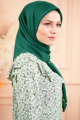 Selvi Boylum Al Yazmalım Zümrüt Yeşili Tülbent - TÜLBENT - YAZMA