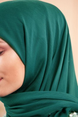 Selvi Boylum Al Yazmalım Zümrüt Yeşili Tülbent - TÜLBENT - YAZMA