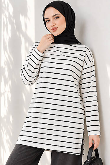 Şeritli Tunik Beyaz - 100-300 TL Ürünler