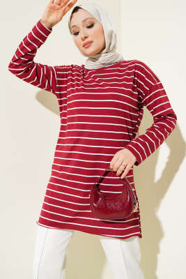 Şeritli Tunik Bordo 