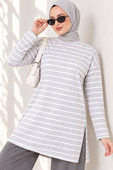 Şeritli Tunik Gri - 100-300 TL Ürünler