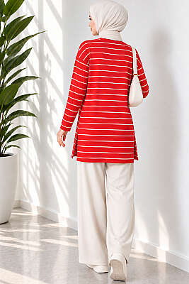 Şeritli Tunik Kırmızı - 100-300 TL Ürünler