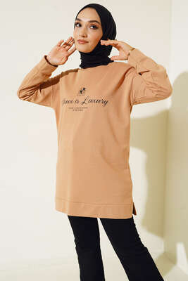 Silence is Luxury Baskılı Tunik Camel 