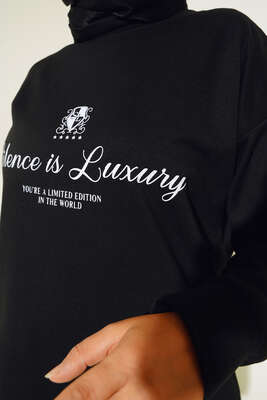 Silence is Luxury Baskılı Tunik Siyah - Tunik