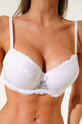 Silikonlu Destekli Dantelli Sütyen Beyaz 