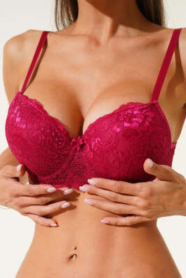 Silikonlu Destekli Dantelli Sütyen Bordo - EBRU SÜTYEN