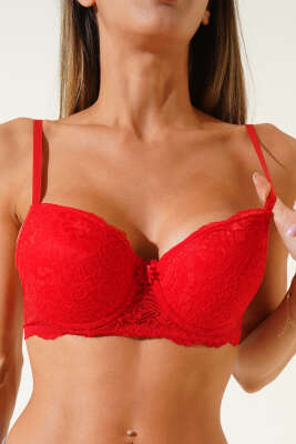 Silikonlu Destekli Dantelli Sütyen Kırmızı 