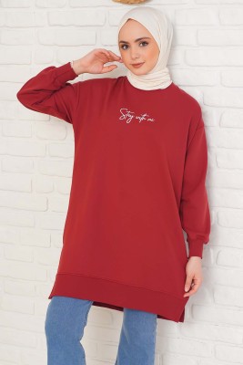 Stay With Me Baskılı Burgonya Tunik 