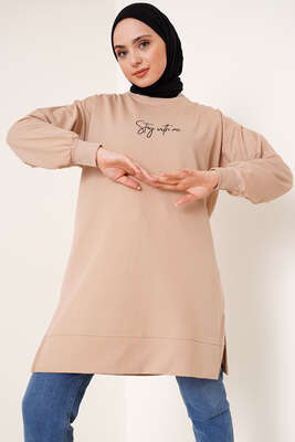 Stay With Me Baskılı Camel Tunik 