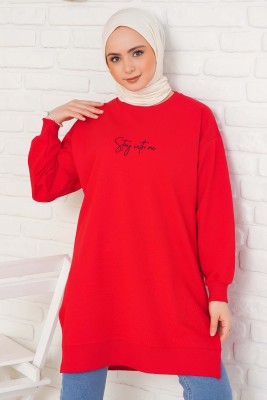 Stay With Me Baskılı Kırmızı Tunik - Tunik