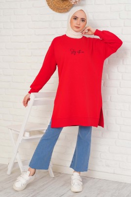 Stay With Me Baskılı Kırmızı Tunik - Tunik