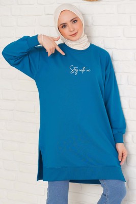 Stay With Me Baskılı Petrol Tunik 