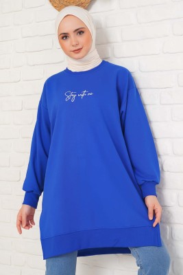 Stay With Me Baskılı Saks Tunik 