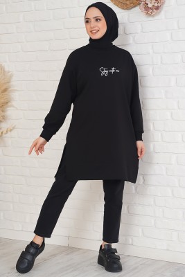 Stay With Me Baskılı Siyah Tunik 