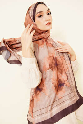 Sulu Boya Desen Soft Şal Acı Kahve