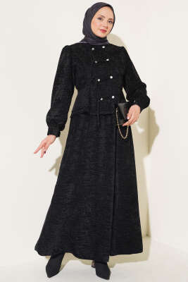 Taş Brit Düğmeli Etekli İkili Takım Siyah - EFSUN MODA