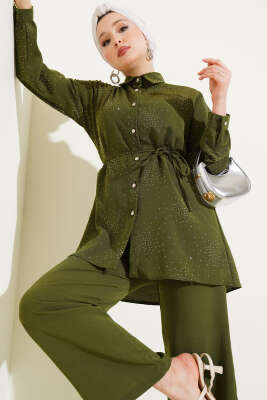 Taşlı İp Kuşaklı İkili Takım Haki 