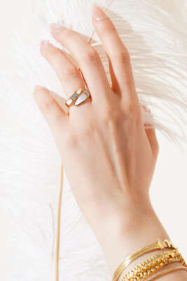 Taşlı Sedefli Yüzük Gold - DEMİR BİJUTERİ