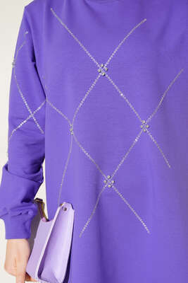 Taşlı Uzun Tunik Mor - Tunik