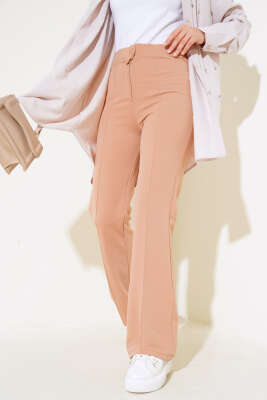 Tek Düğmeli Çımalı Pantolon Camel - Pantolon