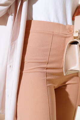 Tek Düğmeli Çımalı Pantolon Camel - Pantolon