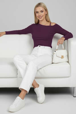 Tek Omuz İpli Bluz Mürdüm - TİLLE