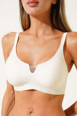 Transparan Detay Sıfır His Ziro Gram Sütyen Ekru - MİSS FELİZ